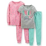 カーターズ（Carter's)女の子用ピンク小鳥柄xグレーSMILE BRIGHT like the SUN綿素材パジャマ上下4点セット　並行輸入品 (2t(88-93cm)) [並行輸入品]