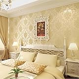QIHANG ヨーロッパスタイルの高級3Dダマスカスパールパウダー不織布壁紙ロール ベージュ 0.53m*10m=5.3㎡
