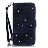 UNEXTATI iPhone 7 ケース ダイヤモンド 手帳型ケース カバー カード収納 ストラップ 付き Apple iPhone7 用 Case Cover (ブルー #2)