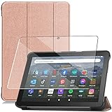 【全面保護グループ】対応 Amazon Fire HD 8 2022年発売 第12世代 用のケース 対応 HD 8 2020 / Fire HD 8 Plus 第10世代 用の保護カバー衝撃吸収 + FOR Fire HD 8 2022 第12世代 用の強化ガラスフィルム 表面硬度9H 飛散防止処理 タブレット 専用 液晶保護フィルム 全面保護（ローズゴールド)