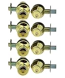 NU-SET 4 x ( T100T33 + 70033 ) Keyed Same Door Knob and Single Cylinder Deadbolt (Set of 4), Brass [