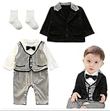 PercheNo (ペルケノ) ベビー キッズ 男の子 フォーマル セレモニー ロンパース ジャケット ソックス セット タキシード 黒 チェック (チェック, 90)