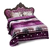 (200cm x 210cm, Purple Trees) - Jml Plush Blankets, Blankets Full Size 200cm x 210cm - Soft Warm, Fl