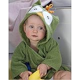 JUSH ベビーバスローブ アニマル おくるみ お風呂上がり タオル地 出産祝い ギフト (0～１歳, グリーンフクロウ)
