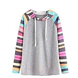 女性用Tシャツ、neartimeカラフルTシャツパッチワークプルオーバーフード付きトップス M グレイ