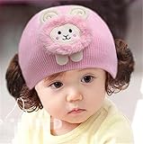 ニット帽 赤ちゃん 3カ月 ～ 4歳 子供ハット かつら ウィッグ 付き 新生児 お洒落 伸縮性がある ヘアバンド ヘアアクセサリー 出産祝い プレゼント 写真小道具, 羊 パープル