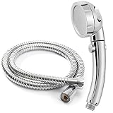 Hshenda シャワーヘッド 1.5mシャワーホース ストップボタン付き 低水圧増圧 工具不要 極細水流 国際汎用基準G1/2 バス用品 3段階モード調節 節水 バス用品