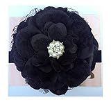 5 Large Lace Peony Sparkly pearl button Flower baby PoshNPretty headband - Black by PoshNPretty
