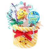 ご出産のお祝いにポップで楽しいオムツケーキ 《ハッピーサニーポット》