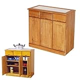 引出付タイル付カウンターワゴン727-ライトブラウン