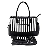 Perfk 全3色 ママバッグ 人気 ショルダーバッグ 軽量 収納バッグ ショッピング 旅行用 - ブラックストライプ