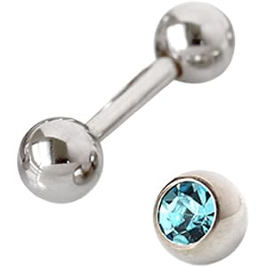 ボディピアス ストレートバーベル ジュエルキャッチ 2点セット (1個売) 14G/内径10mm アクア/4mm
