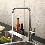 Sprinkle Contemporaryステンレススチールキッチンシンク蛇口Brushedクローム仕上げ単一穴Tall注ぎ口バー洗面セラミックバルブ付属スイベル回転可能キッチンホームインドア衛生器具