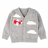 ベビー服 カーディガン　ニットセーター　コート 子供服 新生児　春　秋 100％コツトン　長袖　女の子　男の子　赤ちゃん 雲柄　飛行機柄　グレー12M