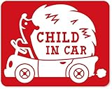 imoninn CHILD in car ステッカー　【マグネットタイプ】　No.37　ハリネズミさん　（赤色）