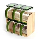 ロックとロック&シーズニング調味料入れSpice食品ストレージコンテナ木製ケース6pセット