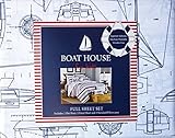 Boat House Kids Bedding 4 Piece Full Sheet Set Nautical Sail Boats Yachts Diagrams Blue on White [並行