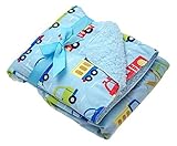 Little Mimos Printed Cars Design Blanket with Sherpa Backing, Blue, 30 x 30