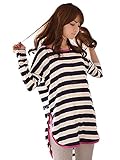 【MIKA&MAYA】 チュニック 長袖 Tシャツ マタニティ ボーダー シャツ ウェア レディース (L, ホワイト)