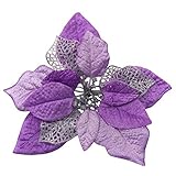M2cbridge Pack of 6 Glitter Artificial Wedding Christmas Flowers Red Glitter Poinsettia Christmas Tr