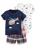 カーターズ Carter's 正規品 セット 半袖Ｔシャツ+半袖ボディスーツ+半ズボン3点セット☆ヘリコプター☆ 6M(65-70cm)