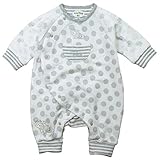 《春秋冬対応》 LoveLoveKids(ラブラブキッズ) ガーゼ裏毛水玉+ゾウ親子Ptモンキーオール 60cm /オフシロ NO.KK-31-1423