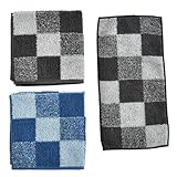 ORI365 今治タオル ハンドタオル ハーフハンカチ 3枚セット 吸水 綿100% 日本製 12×23cm 25×25cm タオルハンカチ ラウンドスクエア (ハーフハンカチ(ブラック)＋ハンカチ(ブルー＆ブラック)