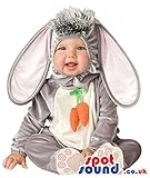 ニンジンと非常にかわいいグレーバニーベビーサイズのコスチューム