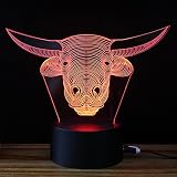 テーブルランプ3D創造性光る牛の頭部LEDナイトライトベッドルームベッドサイドランプホリデーギフト,Red