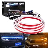 GZRUICA LED テープ フードライト LEDテープライト 流れるウインカー LED シーケンシャル 車用 防水 側面発光 極薄型 リモコン付き モード変更可能 シリコン ボンネットライト ディライト 汎用品 DC12V 2M ブルー/アンバー切替