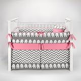 Elephant Chevron Zig Zag Gray & Bubblegum Baby Bedding - 5pc Crib Set by Sofia Bedding by Sofia Bedd