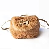 QIAONAI 可愛い　キッズ　ショルダーバッグ　ポシェット バッグ 　ふわふわ 斜め掛けカバン リボン付き　子供 超可愛い 女の子 誕生日 プレゼント　プリンセスに変身　 (モカ)