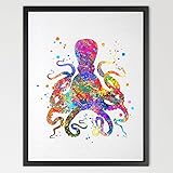 Dignovel Studios Octopus水彩図アートプリント壁アートポスター保育園アート装飾印刷壁吊りキッズアートウェディングギフト誕生日ギフトn059 8X10 inch