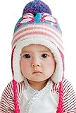 （ワイルドマグノリア）あったか ベビー ボンボン ニット帽 耳あて付き 帽子 裏 ボア 起毛 (03 濃ピンク)