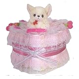 宝堂おむつケーキ【1段】姫系チワワのぬいぐるみ付き出産祝い女の子用