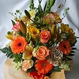 季節のお花おまかせアレンジメントO(オレンジ系)「誕生日」「お祝い」「花の産地千葉県館山から」
