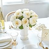 (10 Stems, Cream) - Artificial Peony Silk Flower Bouquet for Wedding Floral Arrangements and Home De
