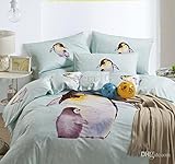 1 の綿 100 ％のペンギンのデザイナーの手で描かれたデザイン羽毛布団のキルトクイーン 4 pc の寝具送料無料セットカバー素敵な子ネコのピース