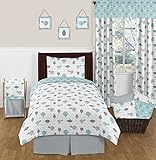 Sweet Jojo Designs Turquoise Blue and Gray Earth and Sky Birds Nature Girl or Boy 4 Piece Twin Beddi