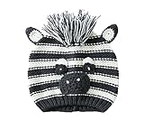 Tortor 1bacha(JP)　ベビー帽子　ニット帽子　男女兼用　子供帽子　キッズ　女の子　男の子　熊　シマウマ　冬もの　赤ちゃん　柔らかい　0-18か月　出産祝い　新生児 (M, シマウマ)