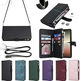 Eastwave for Xperia 5 V ケース ソニー for xperia 5 v so-53d docomo 縄掛けケース for sony xperia 5v sog12 au 手帳型 財布型 ICカード コインポケット ストラップ付き カード 収納 小銭入れ ファスナーポケット付き PUレザー 6色 ブラック