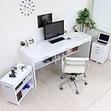 送料無料 パソコンデスク 書斎机 システムデスク 180cm幅 3点セット デスク+チェスト+ラック ホワイト CPB033SETWH