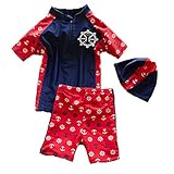子供　キッズ　水着　男の子　錨柄　スイムウェア　練習用水着　プール ビーチ 夏水あそび　日焼け防止　UVカット (80－95cm, ネービー)