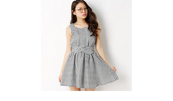 Amazon Co Jp イング Ingni ワンピース ウエストリボンギンガムチェックop クロ ギンガム M 服 ファッション小物