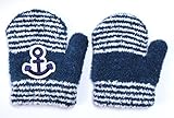 もこもこベビーニットあったかミトン手袋　マリンボーダー柄　ネイビー