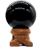 Amazon.co.jp: 黒曜石 丸玉 80mm 木製台座 セット オブシディアン 水晶