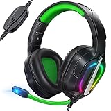 Krysenix PG2 ゲーミングヘッドセット ヘッドホン ゲーミング 3.5mmジャック付き 有線 ノイズキャンセリング AIマイク ステレオサウンド 軽量 RGBライト付き PS4/PS5/PC/Xbox Series X/S/Switchに対応（黒＋緑）