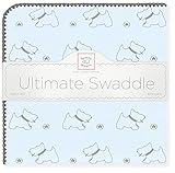 SwaddleDesigns Ultimate Swaddle Blanket, Made in USA, Premium Cotton Flannel, Gray Doggie on Pastel 