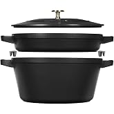 STAUB La Cocotte Cooking Pot Set, 2 Pieces, Round, Cast Iron, Black