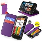Orzly? - Multi-Function Wallet Stand Case for MOTO E - PURPLE Phone Case / Cover / Pouch with Integr